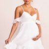 Maternity * | Kai | White Cami Babydoll Maternity Mini Dress With Ruffle Cold Shoulder Sleeves Club L London Best-Selling