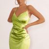 Dresses * | Tell Me | Lime Wrap Detail Satin Mini Dress Club L London Hot Sell