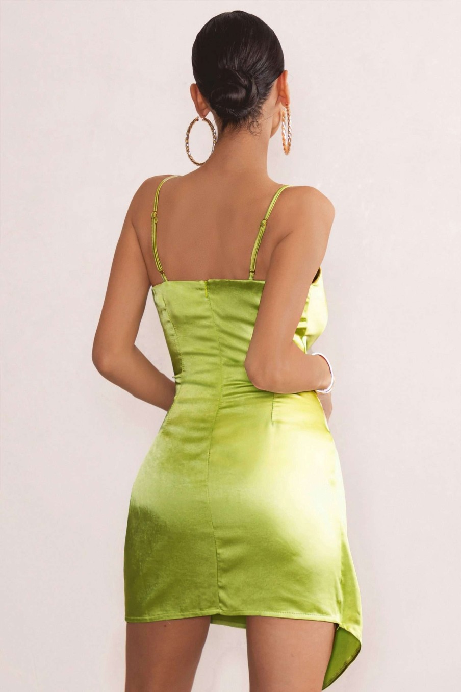 Dresses * | Tell Me | Lime Wrap Detail Satin Mini Dress Club L London Hot Sell