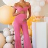 Maternity * | Arrival | Rose Maternity Ruched Off The Shoulder Jumpsuit Club L London Promotions