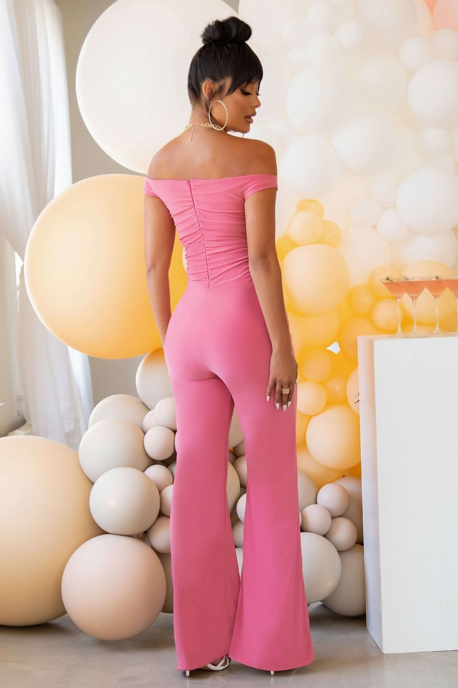 Maternity * | Arrival | Rose Maternity Ruched Off The Shoulder Jumpsuit Club L London Promotions