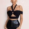 Clothing * | Good Vibes | Black Bardot Halter Neck Cut Out Crop Top Club L London New