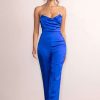 Clothing * | Amiah | Cobalt Blue Satin Strapless Straight Leg Jumpsuit Club L London Fire Sale