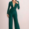 Clothing * | Ember | Bottle Green Twist Front Plunge Wide Leg Jumpsuit Club L London Discount