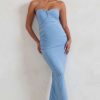 Maternity * | Evita | Powder Blue Maternity Sweetheart Twist Detail Midi Dress Club L London Bargain Sale