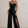 Clothing * | Tory | Black Strapless Sweetheart Wide Leg Jumpsuit With Split Club L London Good Quality