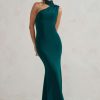 Dresses * | Capucine | Bottle Green Asymmetric Draped Maxi Dress Club L London Clearance Sale