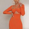 Dresses * | Good For You | Orange Cut Out Long Sleeve Mini Dress Club L London Premium