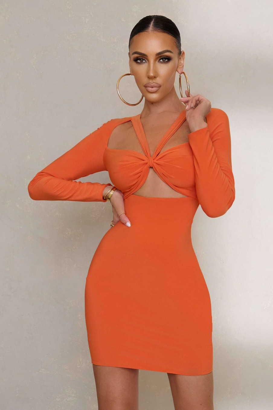 Dresses * | Good For You | Orange Cut Out Long Sleeve Mini Dress Club L London Premium