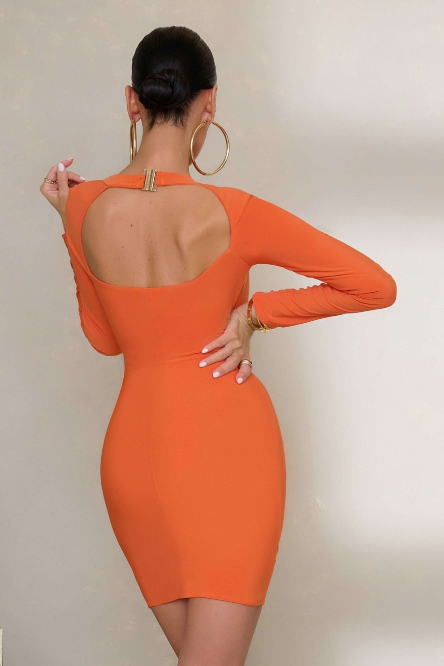 Dresses * | Good For You | Orange Cut Out Long Sleeve Mini Dress Club L London Premium