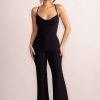 Clothing * | Itzel | Black Cowl Neck Strappy Back Flared Leg Jumpsuit Club L London Promotions