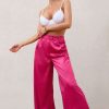 Clothing * | Desire Me | Hot Pink Satin High Waist Wide Leg Pants Club L London Tendy Style