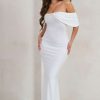 Dresses * | Gabrielle | White Bardot Neckline With Drape Sleeves Maxi Dress Club L London Promotion