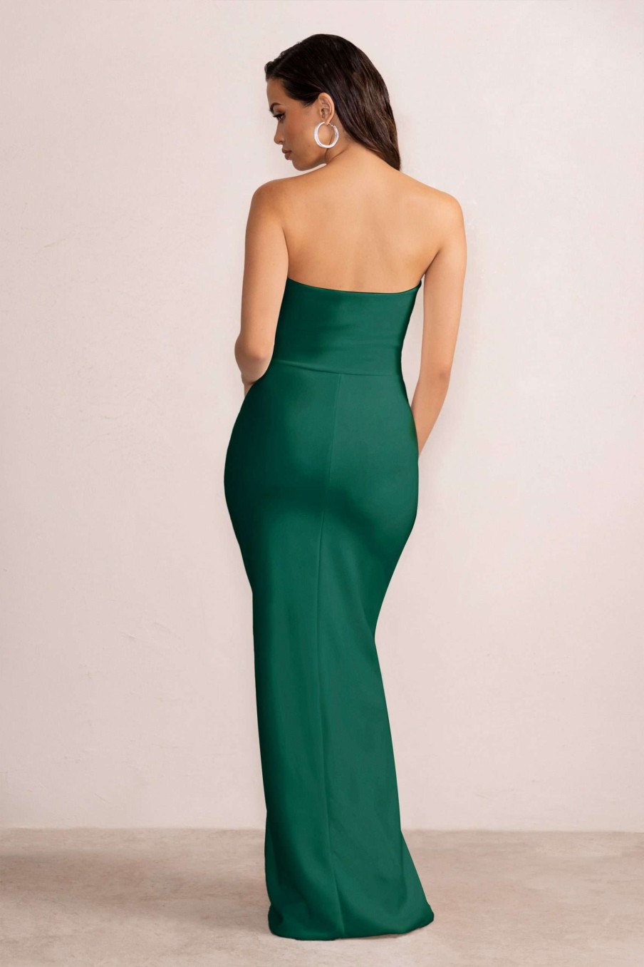 Dresses * | Belle Of The Ball | Bottle Green Bandeau Maxi Dress With Split Hem Club L London Top Sell