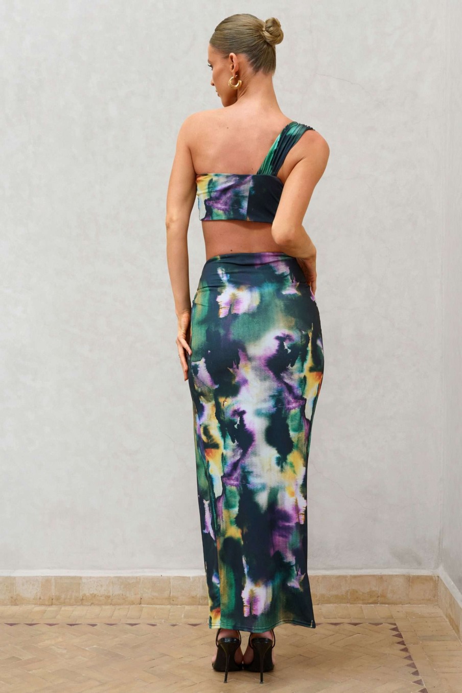 Clothing * | Tender Kiss | Watercolour Print Knot Split Maxi Skirt Club L London Discount Sale