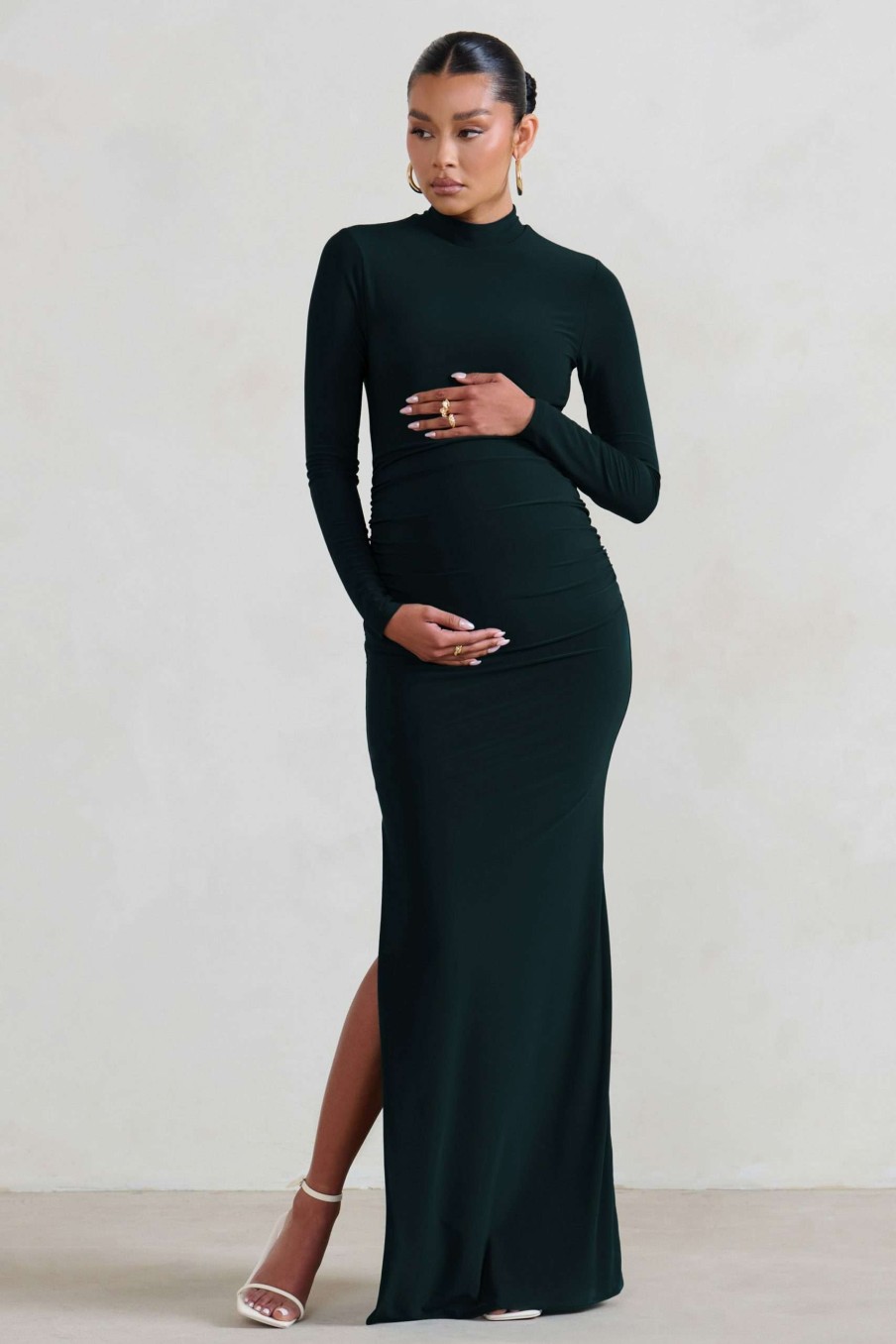 Maternity * | Alejandra | Black Maternity Long Sleeve High Neck Maxi Dress Club L London Outlet