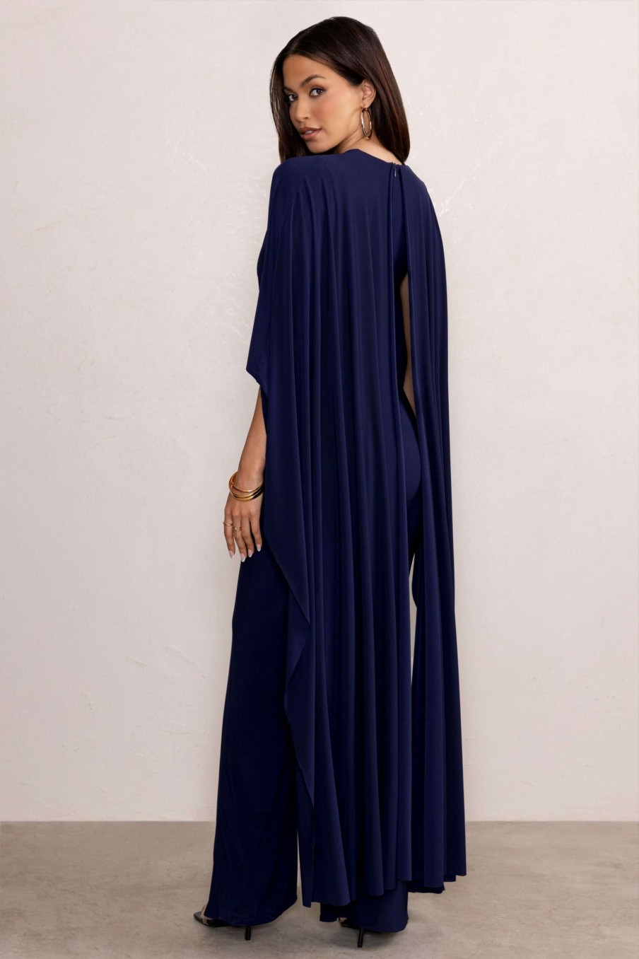 Clothing * | Anais | Navy Plunge Jumpsuit With Cape Club L London Clearance Sale