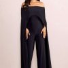 Clothing * | Mayara | Black Bardot Cape Sleeve Jumpsuit Club L London Clearance