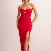 Dresses * | Florencia | Red Sweetheart Bandeau Neckline Maxi Dress With Front Drape Detail Club L London Good Quality