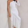 Dresses * | Never Let Go | White One Shoulder Ruched Side Detail Maxi Dress Club L London Gift Selection