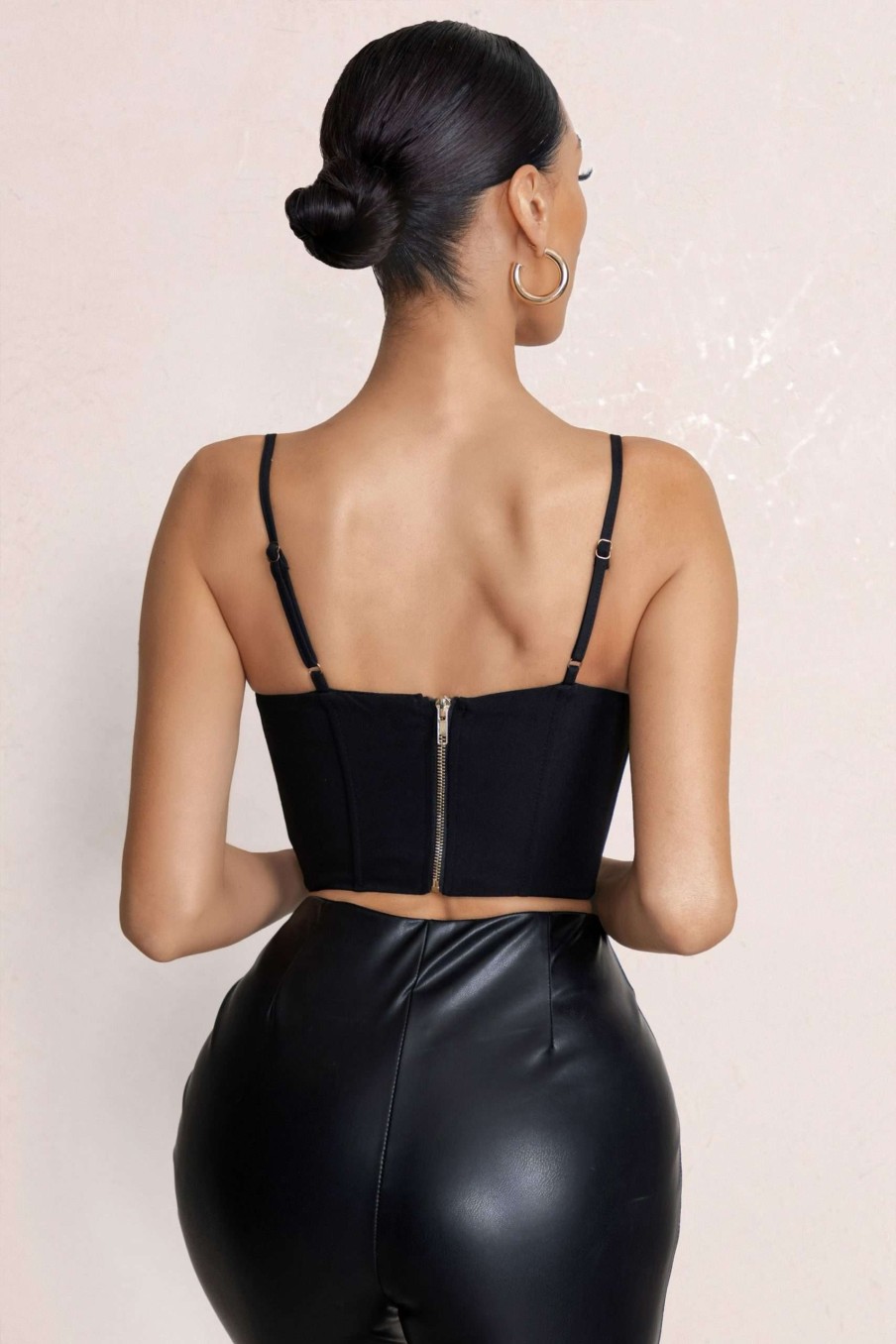 Clothing * | Twilight | Black Scoop Neck Lace Up Corset Crop Top Club L London Discount Online