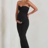 Maternity * | Evita | Black Maternity Sweetheart Twist Detail Midi Dress Club L London Sale