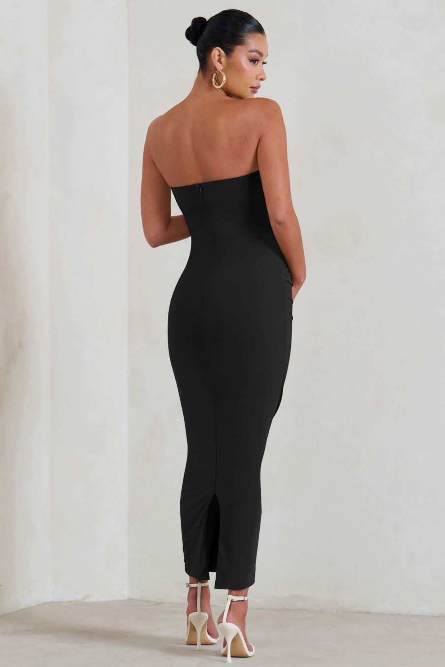 Maternity * | Evita | Black Maternity Sweetheart Twist Detail Midi Dress Club L London Sale