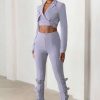 Clothing * | On Your Radar | Grey High Waist Split Hem Pants Club L London Premium