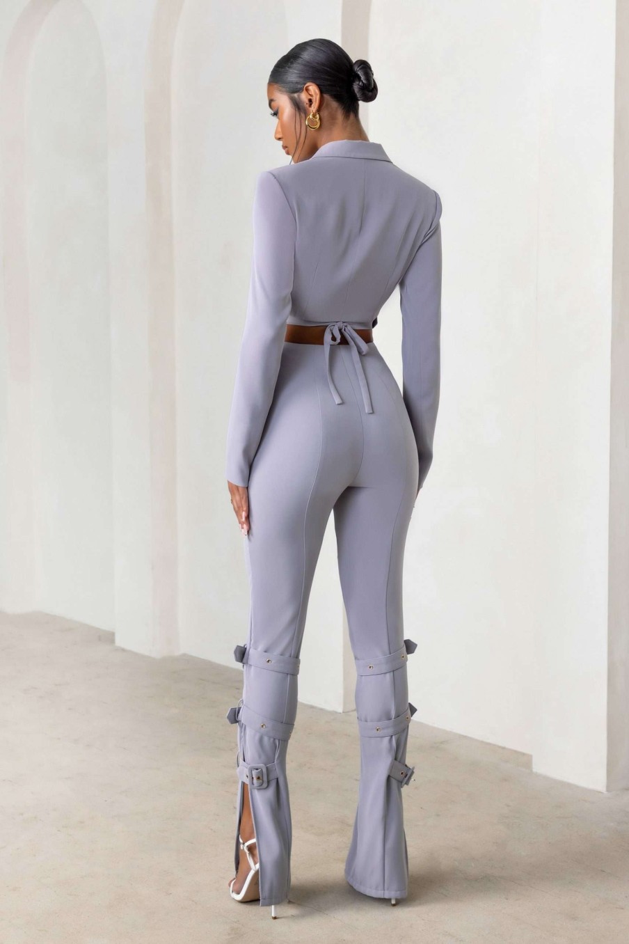 Clothing * | On Your Radar | Grey High Waist Split Hem Pants Club L London Premium