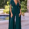 Clothing * | Mesmerise | Bottle Green Plunge Front Cape Jumpsuit Club L London Best Quality