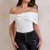 Clothing * | Lillian | White Bardot Bow Detail Bodysuit Club L London Online Discount