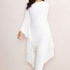 Dresses * | Keva | White Long Sleeve Ruched Maxi Dress With Cape Detailing Club L London Top Selling