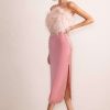 Clothing * | Look At Me | Pink Satin Side Split Midi Skirt Club L London Fire Sale