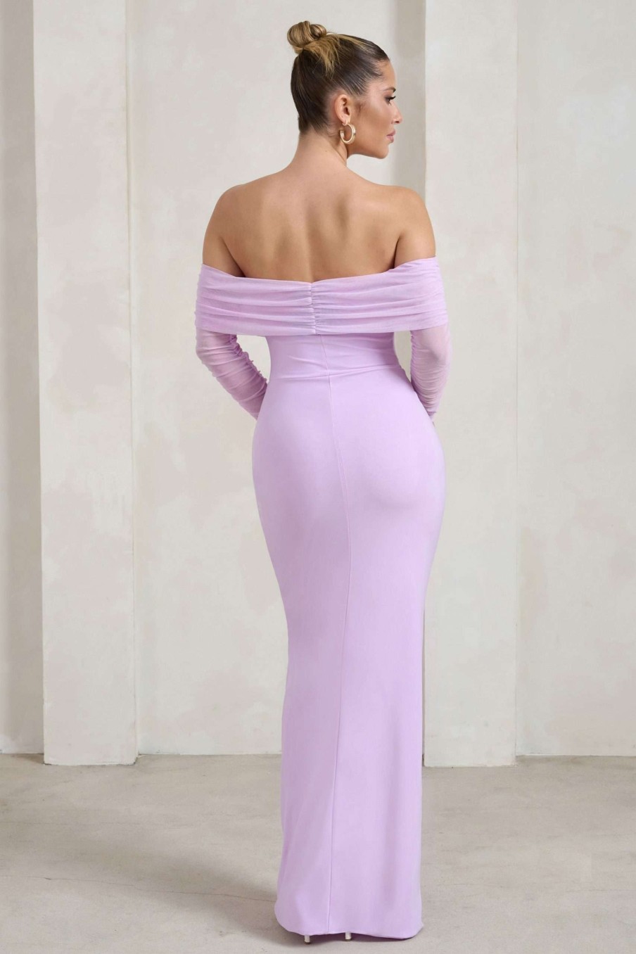 Dresses * | On Your Mind | Lilac Mesh Long Sleeve Maxi Dress Club L London Original