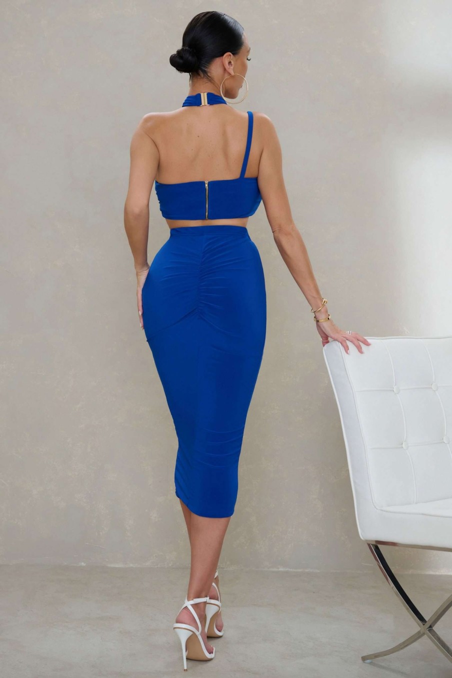 Clothing * | Elevate | Cobalt Blue Midi Skirt Club L London Online Discount