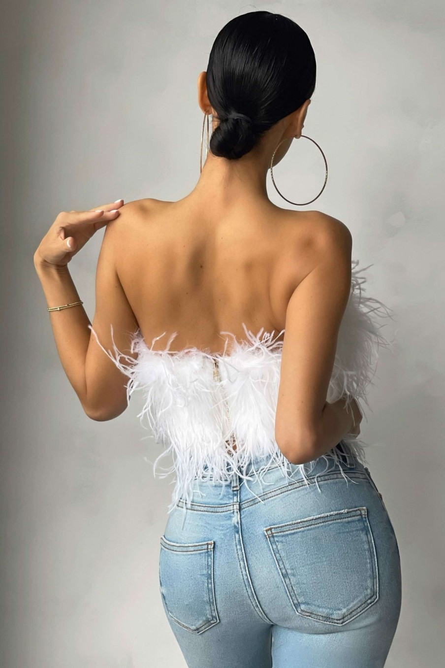 Clothing * | Dream Daze | White Feather Bandeau Crop Top Club L London Tendy Style