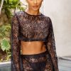 Clothing * | Sheer Perfection | Black Sheer Lace Beach Crop Top Club L London Original