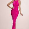 Dresses * | Bombshell | Pink High Neck Ruched Maxi Dress Club L London Fire Sale