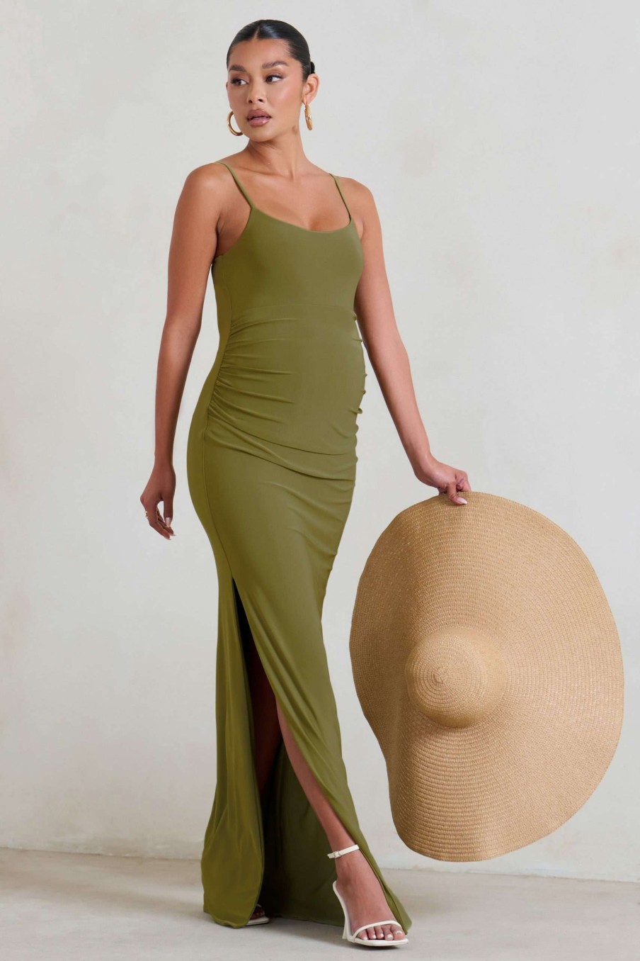 Maternity * | Aurelia | Olive Green Maternity Cami Maxi Dress With Split Club L London Hot Sell