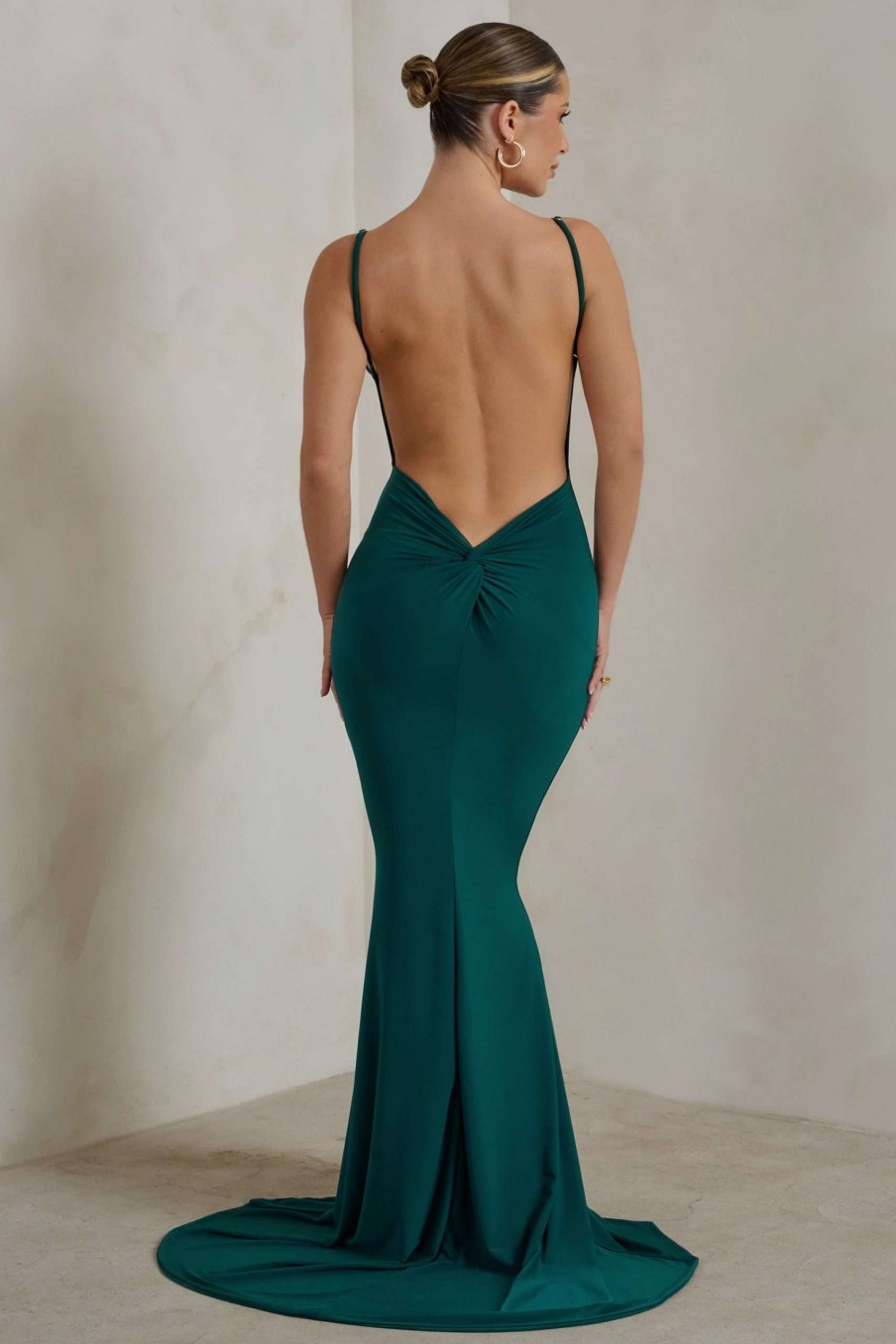 Dresses * | Endless Love | Green Backless Knot Detail Fishtail Maxi Dress Club L London Discount Online