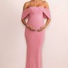 Maternity * | Asha | Blush Pink Draped Sleeve Bardot Maternity Maxi Dress Club L London Reliable Quality