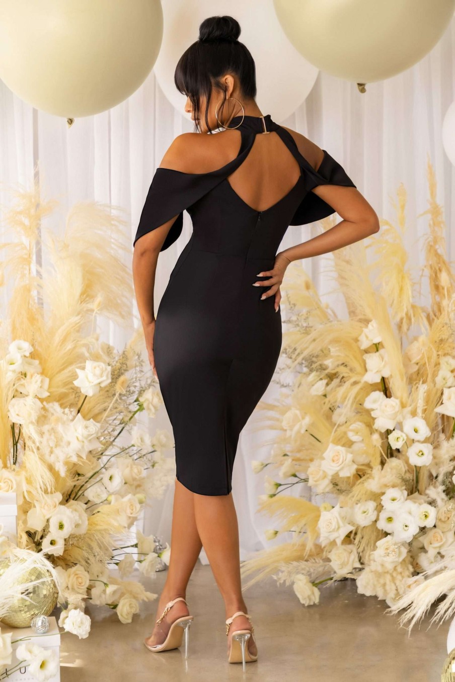 Maternity * | Expect Perfect | Black Maternity Halterneck Midi Dress Club L London Best Quality