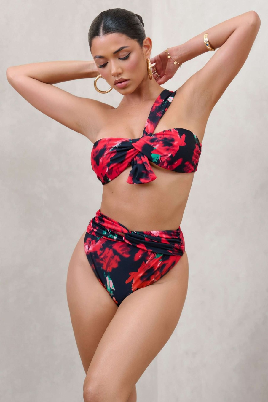 Clothing * | High Tide | Multi Print High Waisted Twist Front Bikini Bottoms Club L London Online