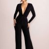 Clothing * | Ember | Black Twist Front Plunge Wide Leg Jumpsuit Club L London Closeout Sale