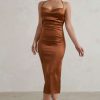 Dresses * | Aja | Copper Cowl Cami Midi Dress With Waist Tie Club L London Exclusive Design