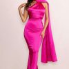 Dresses * | Mademoiselle | Hot Pink Backless Asymmetric Scarf Neck Maxi Dress Club L London Online Store