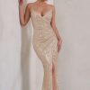 Dresses * | Liora | Champagne Sequin Wrap Front Maxi Dress Club L London Store