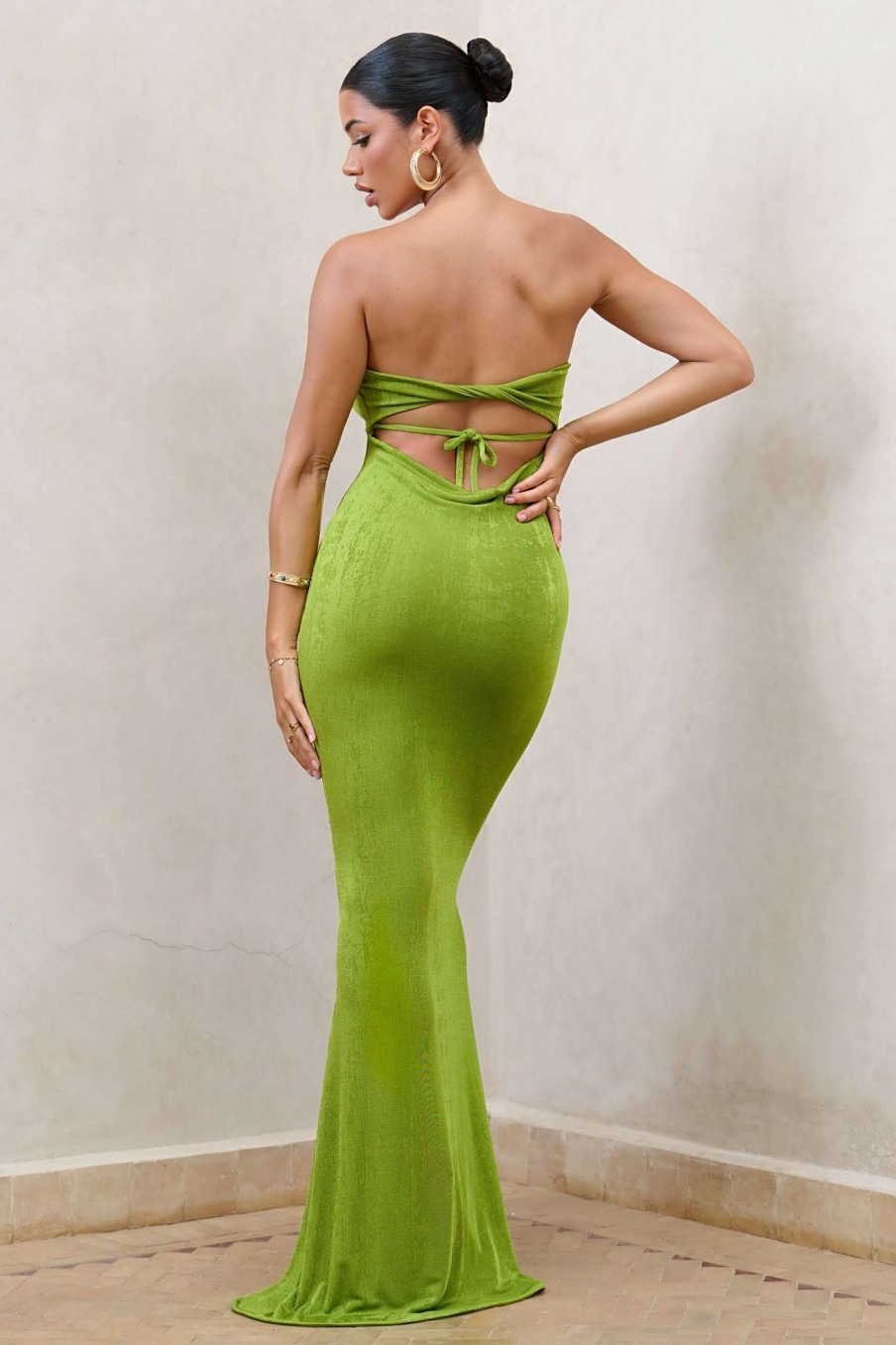 Clothing * | Wild Fantasy | Green Bandeau Sweetheart Maxi Dress Club L London Featured