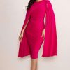 Dresses * | Marysol | Pink Asymmetric Cape Midi Dress Club L London Good Quality