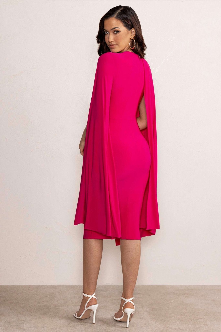 Dresses * | Marysol | Pink Asymmetric Cape Midi Dress Club L London Good Quality